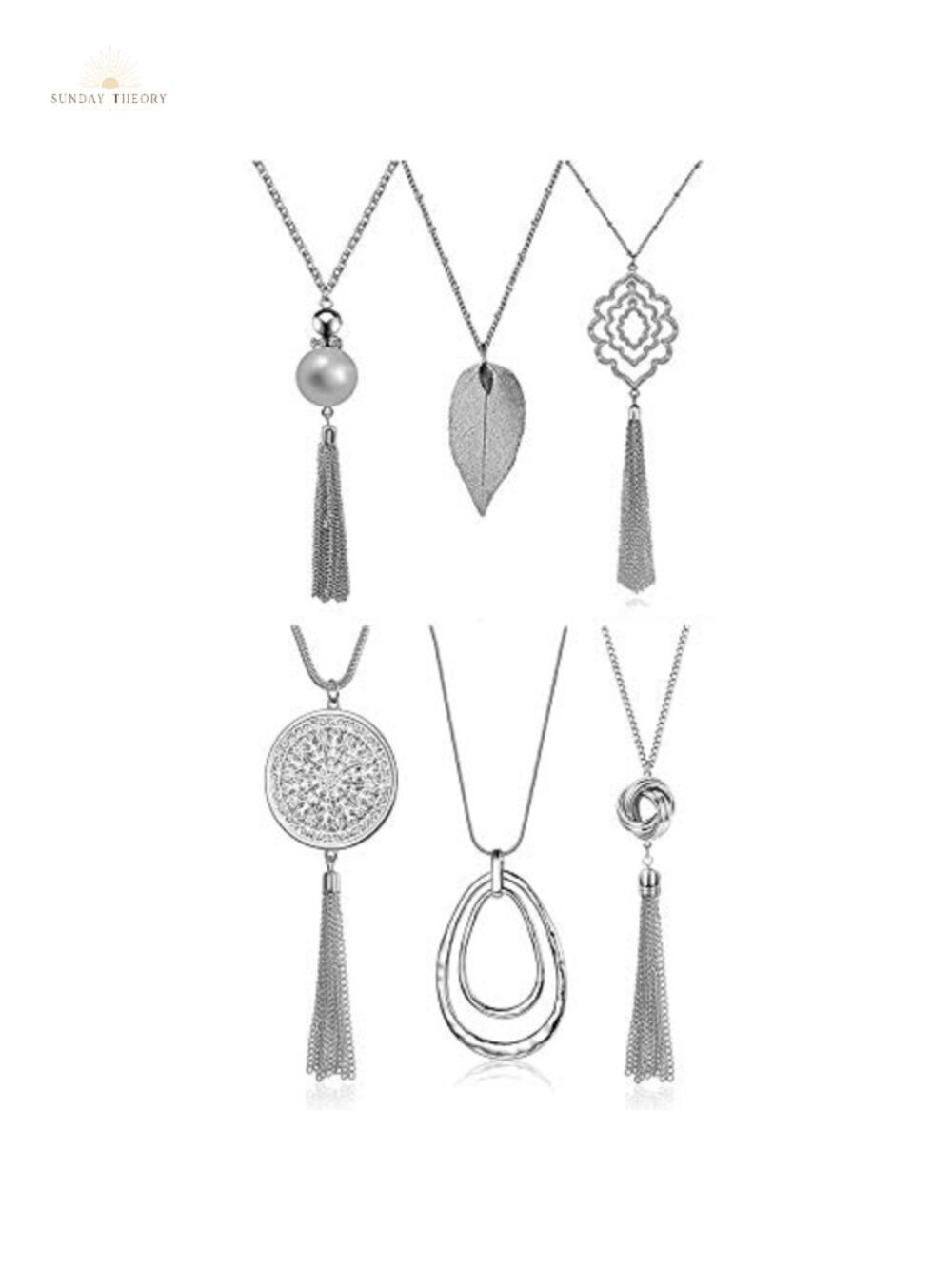 Vintage Statement Long Pendant Necklace Set for Women Alloy Curb Chain 3 Pack